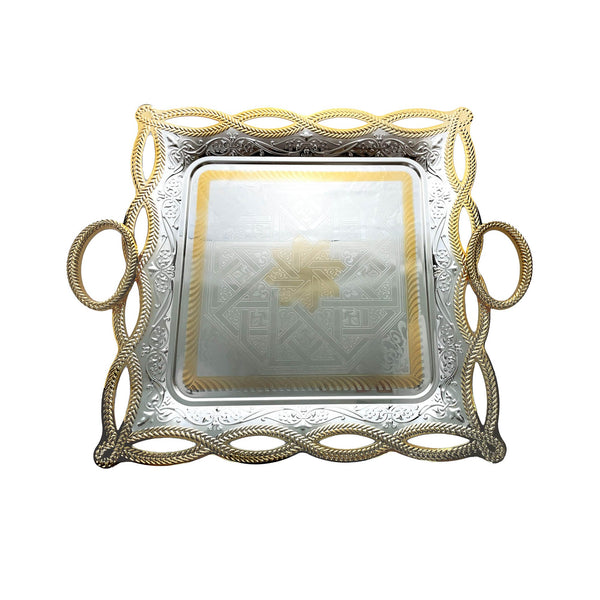 ZOLTEN SILVERPLATED LARGE SIZE SQUARE TRAY 47X47 CM, GOLD/SILVER COLOUR