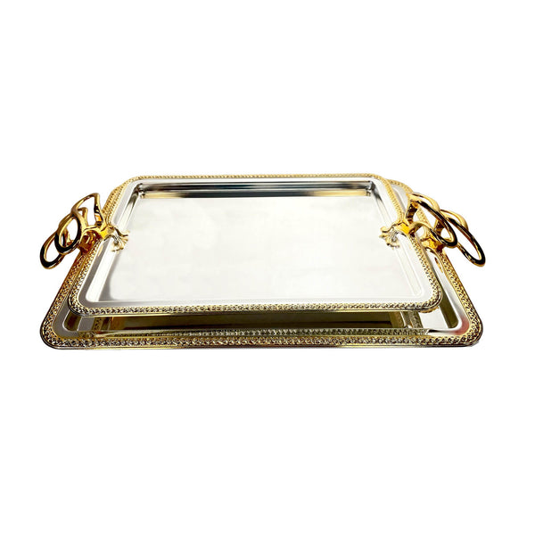 ZOLTEN SILVERPLATED 2PC EXTRA LARGE AND LARGE SIZES RECTANGLE TRAY SET  50.5X34.5 / 43.5X29.7 CM, GOLD/SILVER COLOUR