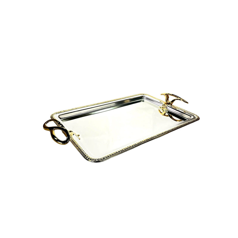 ZOLTEN SILVERPLATED 2PC EXTRA LARGE AND LARGE SIZES RECTANGLE TRAY SET  50.5X34.5 / 43.5X29.7 CM, GOLD/SILVER COLOUR