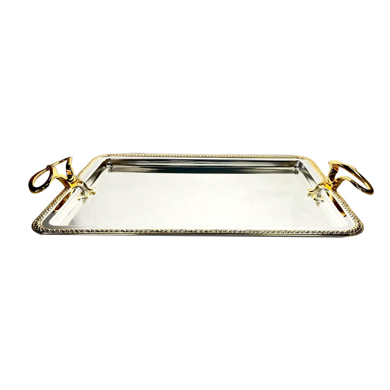 ZOLTEN SILVERPLATED 2PC EXTRA LARGE AND LARGE SIZES RECTANGLE TRAY SET  50.5X34.5 / 43.5X29.7 CM, GOLD/SILVER COLOUR