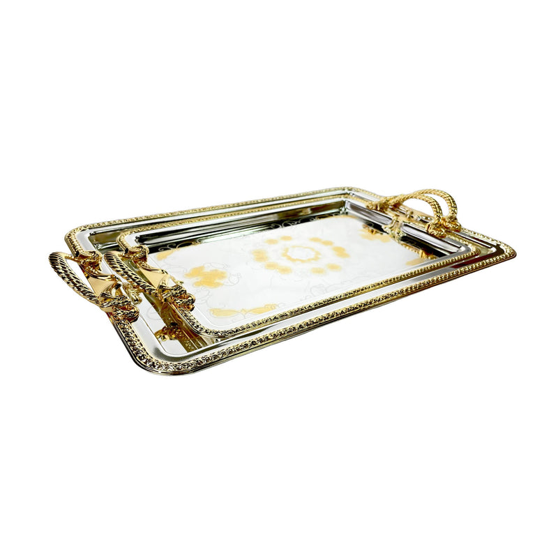 ZOLTEN SILVERPLATED 2PC LARGE AND MEDIUM SIZES RECTANGLE TRAY SET 43.5X29.7 / 5.5X24.3 CM,  GOLD/SILVER COLOUR