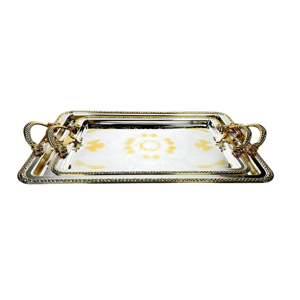 ZOLTEN SILVERPLATED 2PC LARGE AND MEDIUM SIZES RECTANGLE TRAY SET 43.5X29.7 / 5.5X24.3 CM,  GOLD/SILVER COLOUR