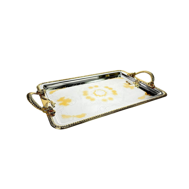 ZOLTEN SILVERPLATED 2PC LARGE AND MEDIUM SIZES RECTANGLE TRAY SET 43.5X29.7 / 5.5X24.3 CM,  GOLD/SILVER COLOUR