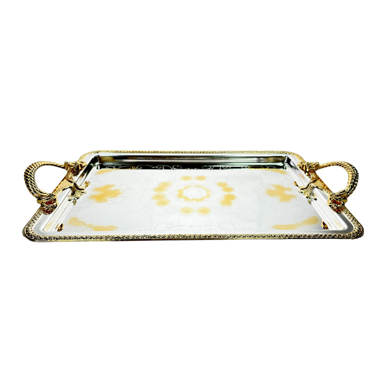 ZOLTEN SILVERPLATED 2PC LARGE AND MEDIUM SIZES RECTANGLE TRAY SET 43.5X29.7 / 5.5X24.3 CM,  GOLD/SILVER COLOUR