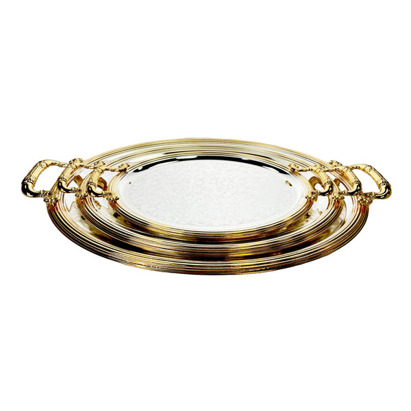 ZOLTEN SILVERPLATED 3PC LARGE, MEDIUM AND SMALL SIZES OVAL TRAY SET 52.7X40.5 / 44.7X34.5 / 35.2X2 CM, GOLD/SILVER COLOUR