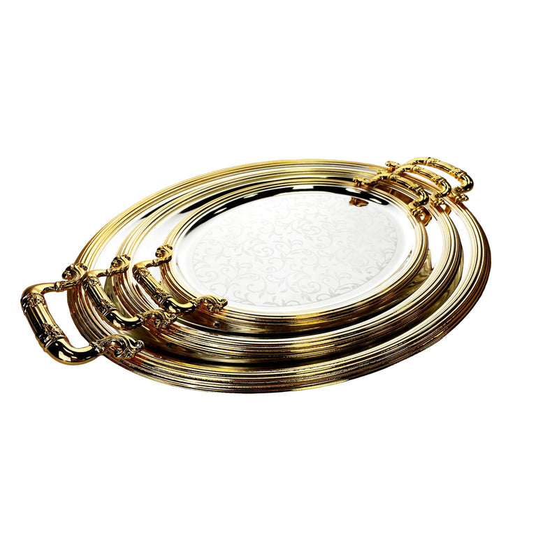 ZOLTEN SILVERPLATED 3PC LARGE, MEDIUM AND SMALL SIZES OVAL TRAY SET 52.7X40.5 / 44.7X34.5 / 35.2X2 CM, GOLD/SILVER COLOUR